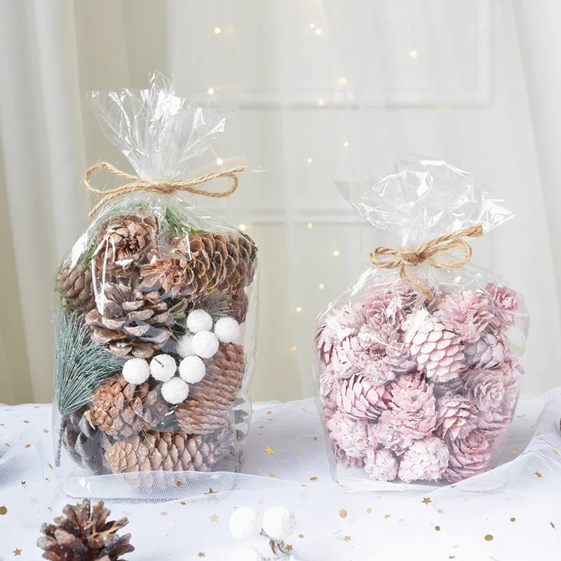 

The same pink pine cones dyed white floral flower silver white micro landscape Christmas tree decoration