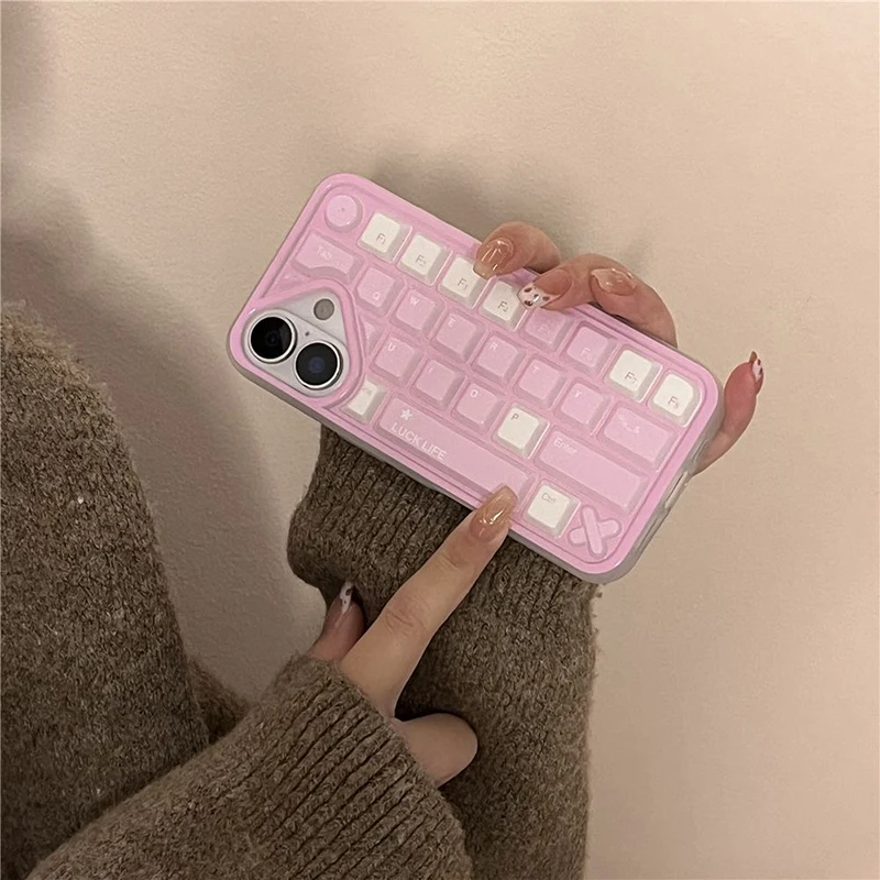Ins Creative Fashion Simple Solid Color Case Compatible for IPhone 11 15 13 16 14 12 Pro Max 16 13 15 12 Pro Keyboard Soft Case