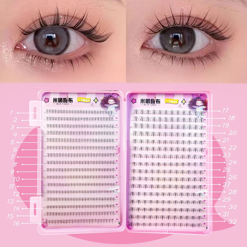 32 Filas de Racimos de Pestañas Coreanos Esponjosos Hada Manga Gran Capacidad Extensiones para Cosplay Anime Maquillaje de Ojos Perfecto 2