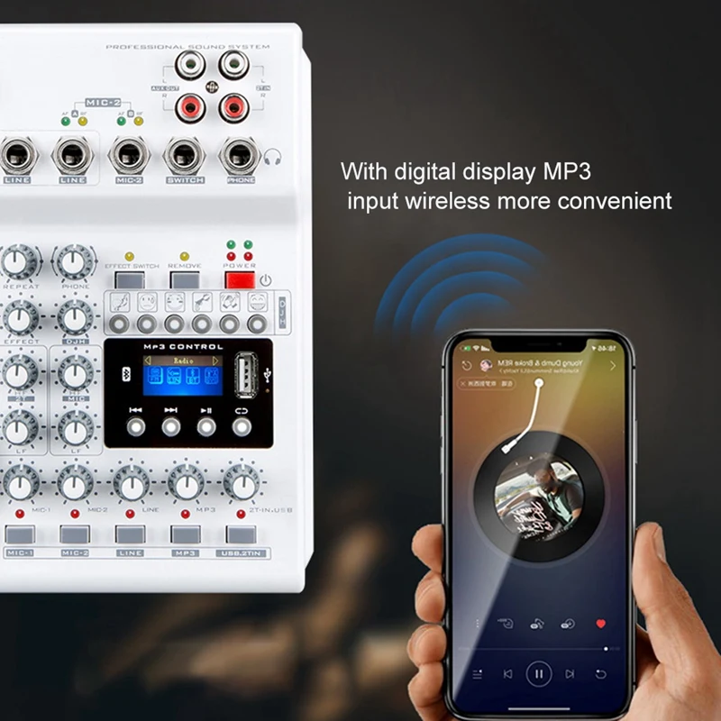 4 Channel Audio Mixer Console With Wireless Microphone Sound Mixing With Bluetooth USB Mini Dj Mixer US Plug