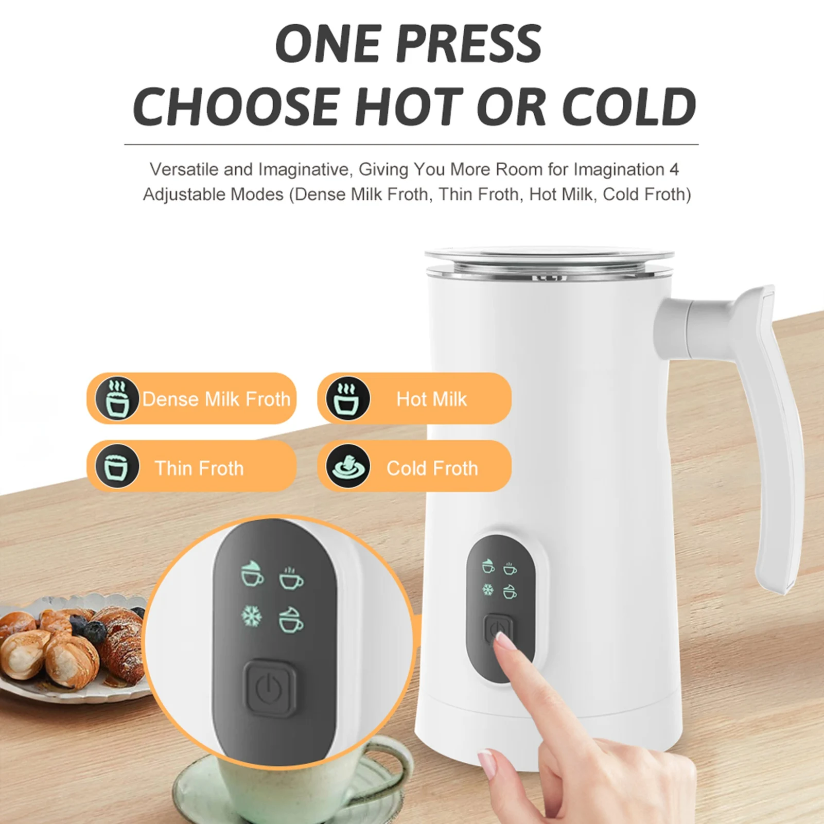 رغوة الحليب الكهربائية من الفولاذ المقاوم للصدأ 4 في 1 صانع رغوة ساخن/بارد عملية صامتة 400 وات داخلي غير لاصق 11.84 أونصة/350 مل