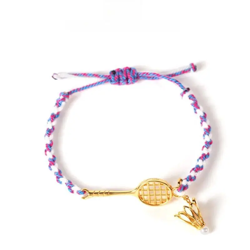 Leisure Sports Style Colorful Woven Rope Gold Color Racket Badminton Bracelet UNISEX People Who Love Sports Versatile Bracelet