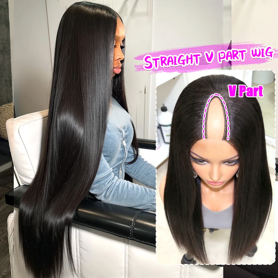 

FRIZIRA Straight Hair V part Wig 40 Inches Upgrade Brazilian Glueless Wigs For Women Human Hair Head Clip In Half Wig 220%