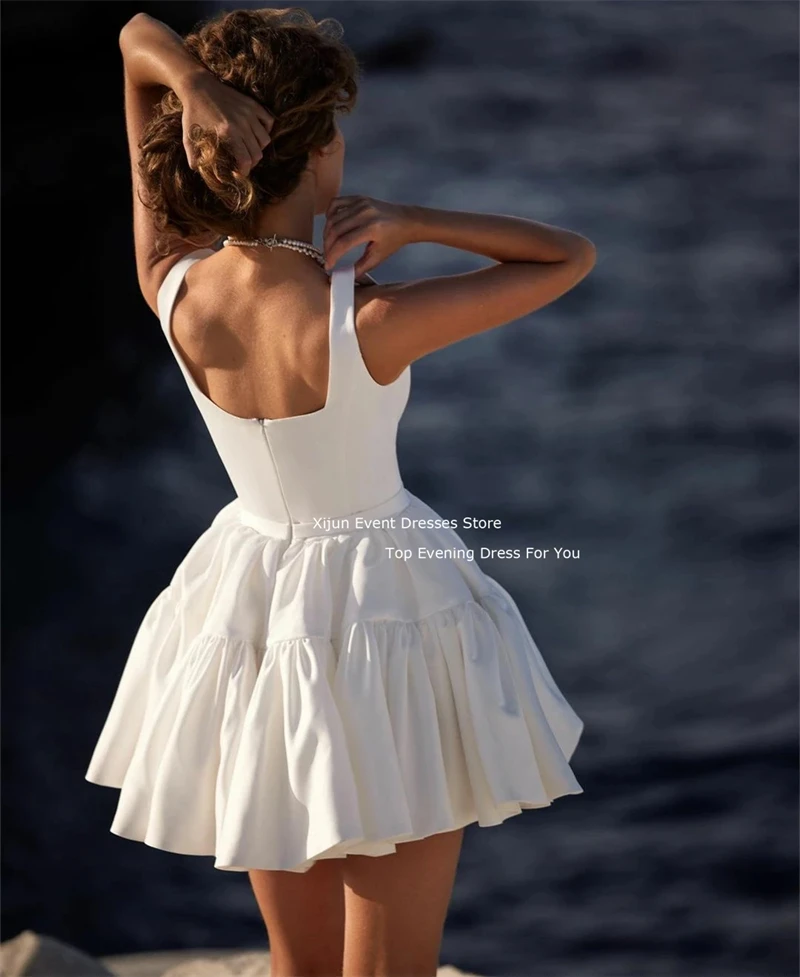 Xijun Ivory Mini Prom Dresses Simple Birthday Party Dresses Ruffled Fluffy Prom Gowns A-Line Square Collar Evening Dresses 2023