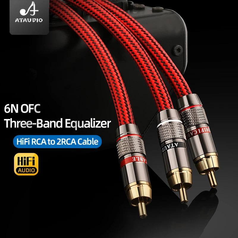 ATAUDIO HiFi RCA to 2RCA Audio Cable 6N OFC Conductor Gold‑plated RCA to 2RCA Male Interconnect Wire for Amplifier CD Player