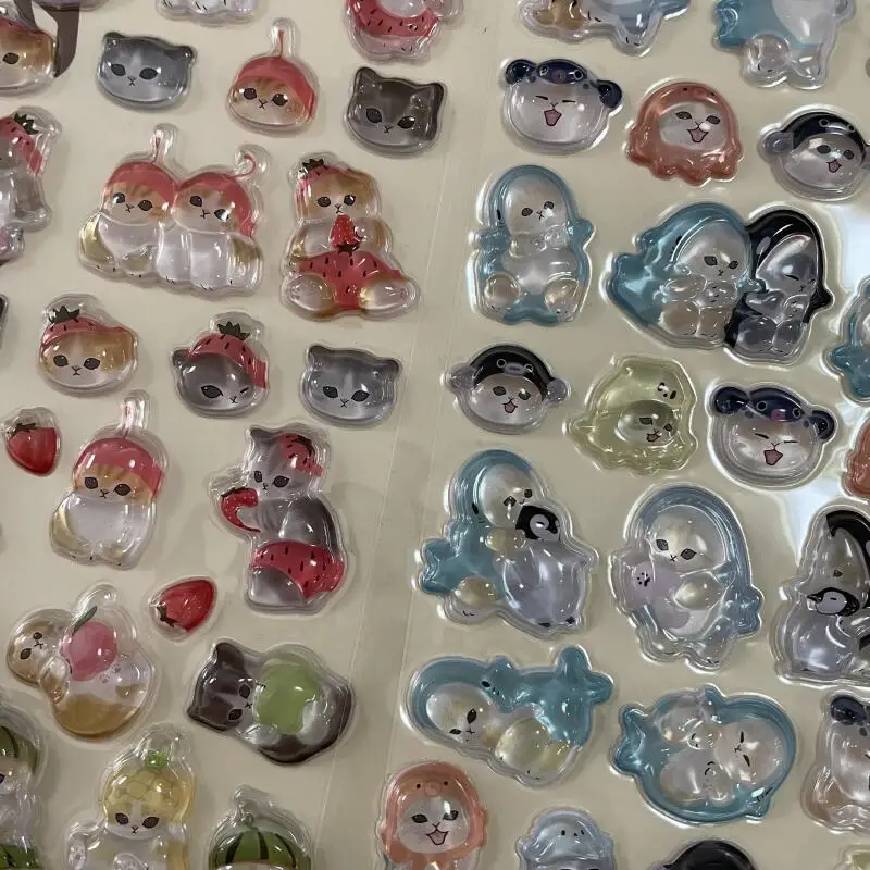 Anime Cartoon Japanese Mofusand Cherry Shark Cat 3D Crystal Sticker Kawaii Hand Account Student Reward Decorative Stickers Gift