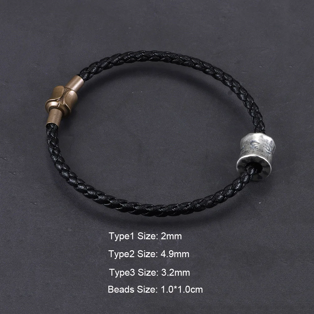 Tibetan Buddhist Braided Leather Bracelets For Women And Men 999 Pure Silver Om Mani Padme Hum Charm Bracelet Lucky Bangles