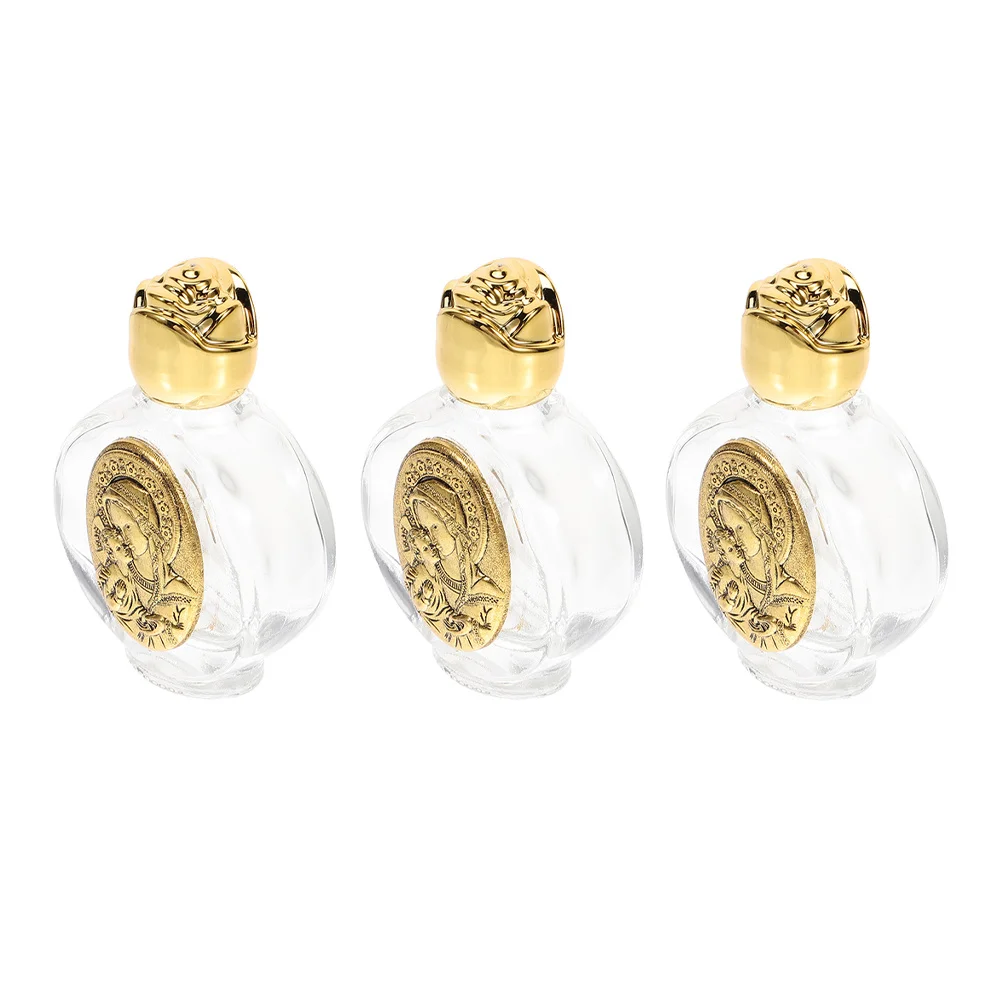 3Pcs Embossed Holy Water Bottles Glass Religious Water Container Reusable Catholic Blessing Bottle for Wedding Party Favors