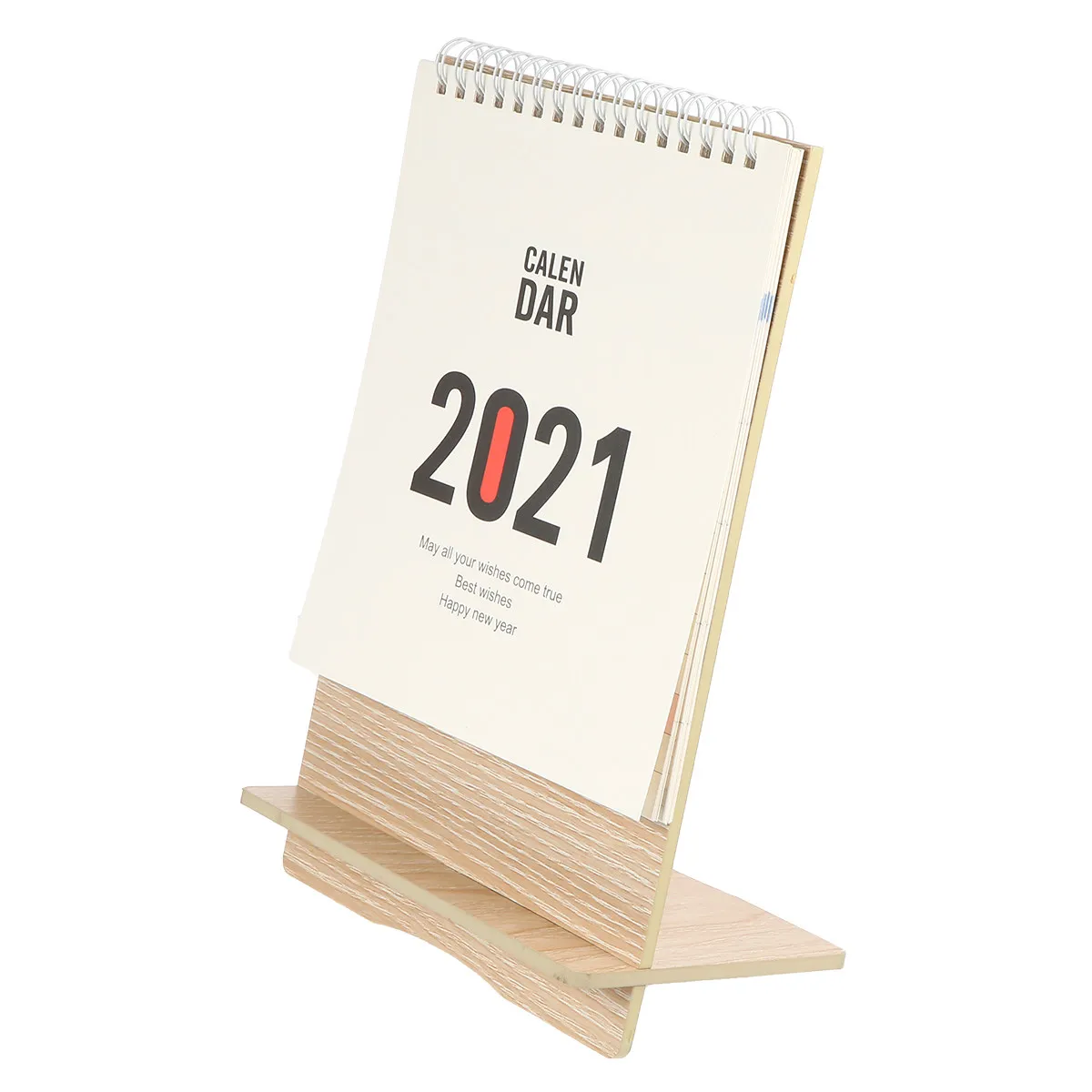 

2021 Mini Wooden Desk Calendar Stand Up Daily Planner with Coil Binding Smooth Paper Wood Stand Phone Holder for Office Home