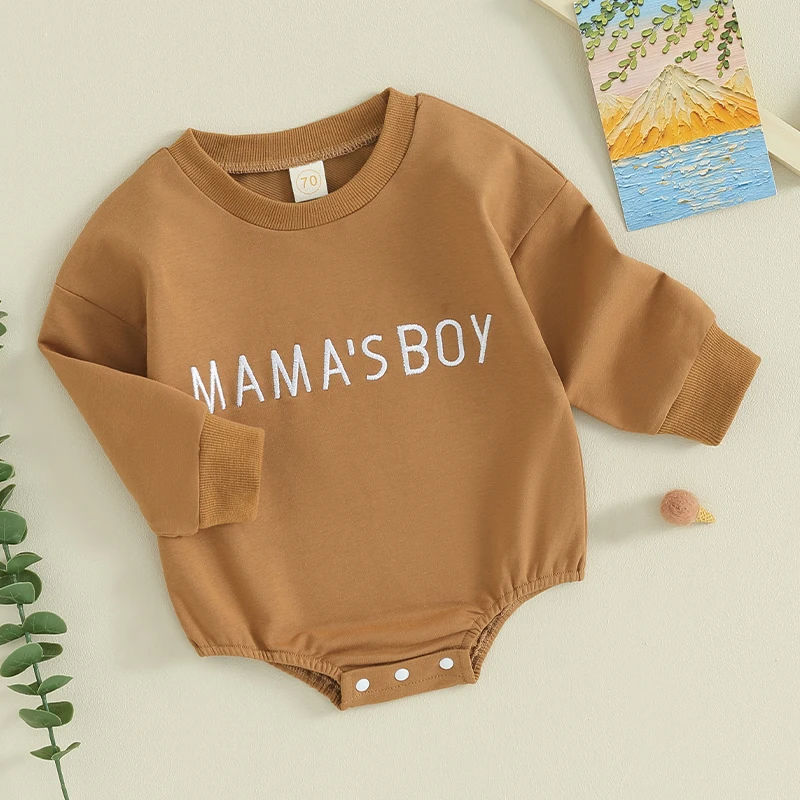 Infant Baby Boy Sweatshirt Jumpsuit Letter Embroidery Round Neck Long Sleeve Romper Toddler Clothes