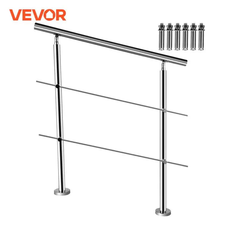 VEVOR 100/150 CM Handrail Stair Railing 2-5 Rail Safety Handrail Balustrade Stainless Steel With Cross Bars For Steps Railing