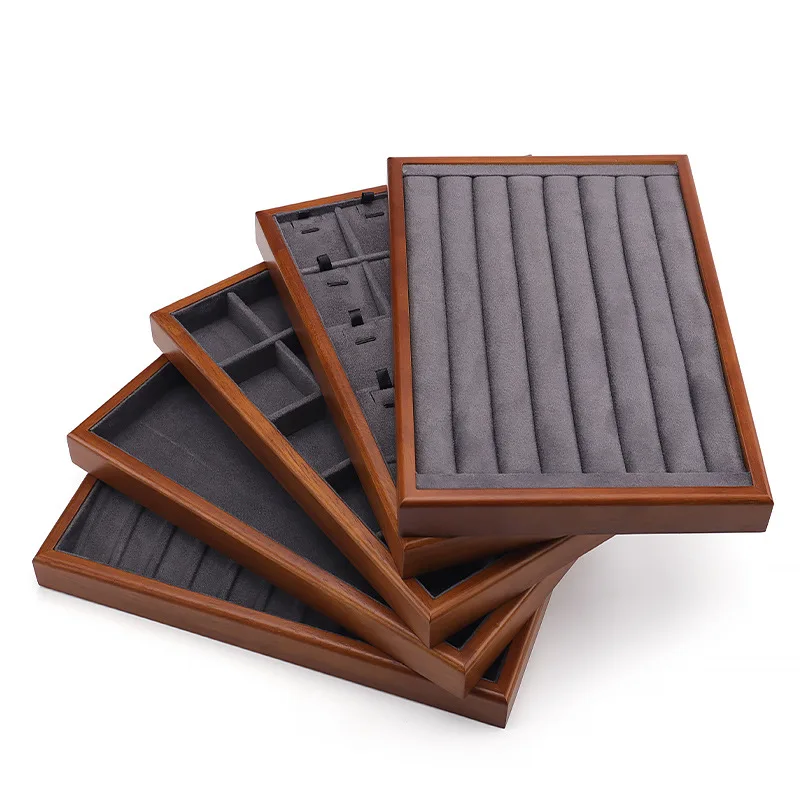 Retro Wooden Ring Tray Earrings Tray Bracelet Pendant Necklace Tray Jewelry Shop Props Display Storage Organizer Showcase