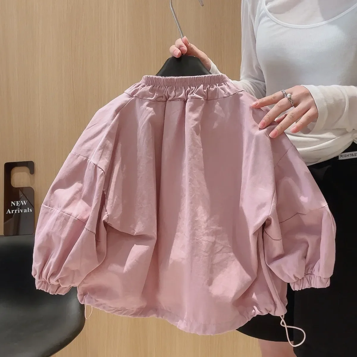 

Spring and Autumn Girls' Solid Color Jacket Fashion New Style Children's Casual Drawstring Coat Zipper Jacket 80-140CM