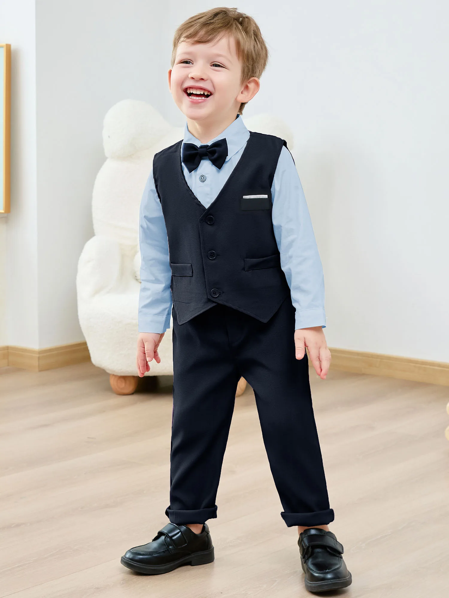 

Toddler Baby Boy Suit Formal Wedding Outfits Gentleman Clothes Long Sleeve Shirt + Suspender Pants + Bowtie 1-5T