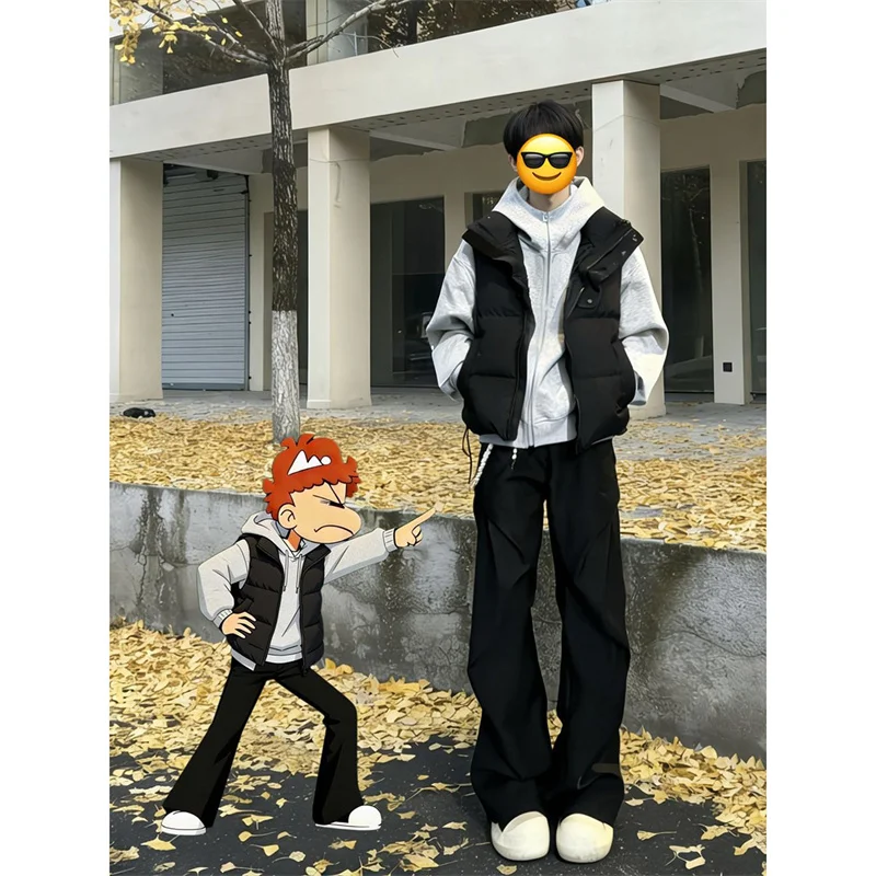 

Heavy Duty Men's Pleated West Pants Student Style Micro Flared Clean Fit Knife Casual Low Waist Loose Fit Polyester Fiber