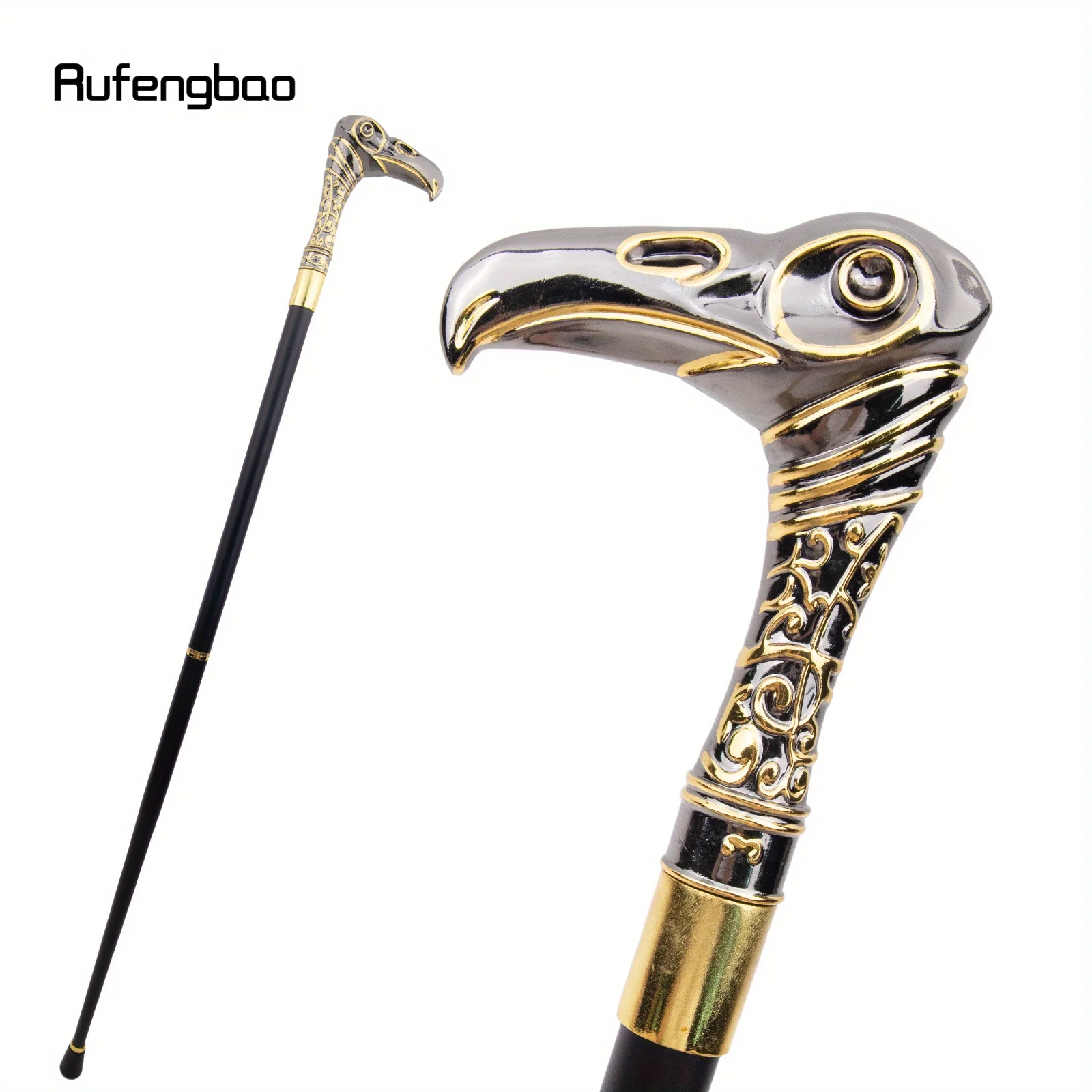 Golden Black Eagle Head Luxury Decorative Cane Elegant Fashion Cane Cosplay Alloy Crosier  Stick Performance Stage Cane 93cm