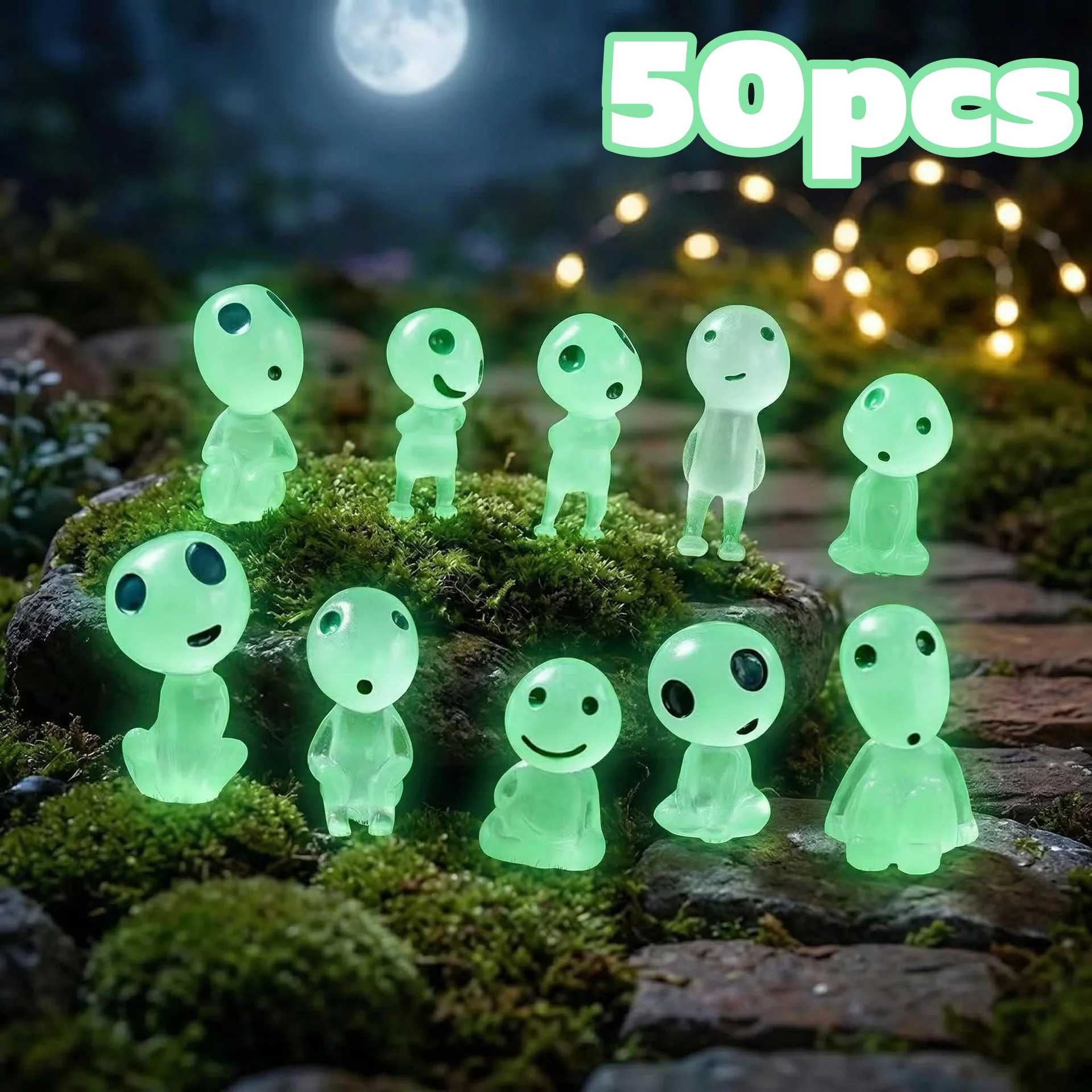 10/50pcs Glow-in-the-Dark Tree Elf Mini Potted Plant Decorations Garden Landscape Ornaments Fish Tank DIY Crafts Decor Accessory