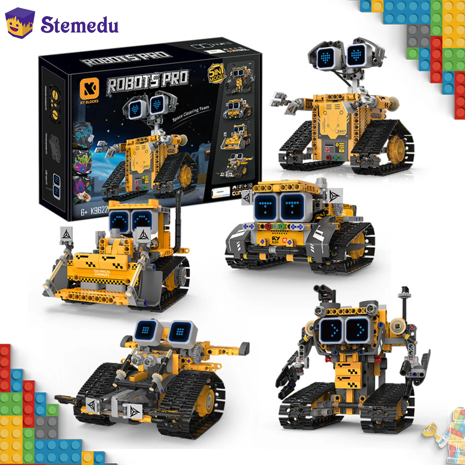 5-IN-1 Programmable Remote Control Car Robot with LED Screen Expression Building Blocks Kit DIY Education Assembly Toys Gifts