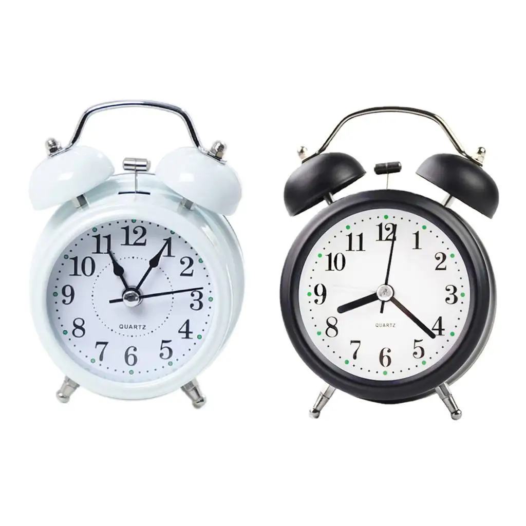 Twin Bell Alarm Clock Silent Desk Table Clock Creative Bedside Wake up Clock for Living Room Office Bedroom NightStand Desk