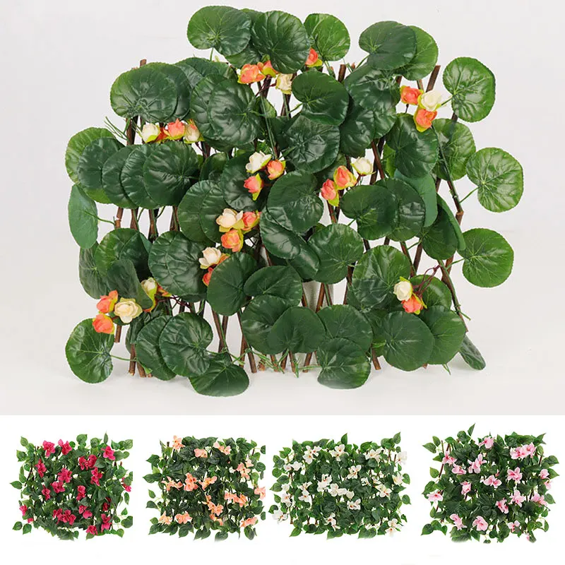 Simulation Fence Telescopic Fence Artificial Flowers Fake Plant Green Leaves Garden Screening Expanding Trellis Hedge Home Decor