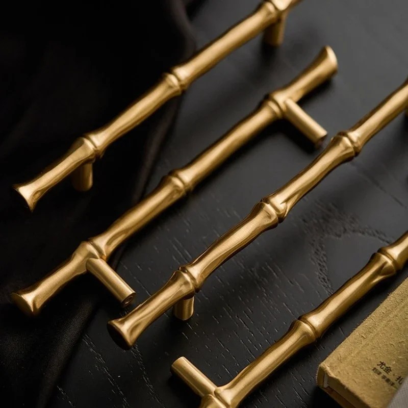 Nordic Cupboard T Bar Handles American Style Vintage Bronze Solid Brass Cabinet Knobs for Furniture / Bamboo Knot Design Handle
