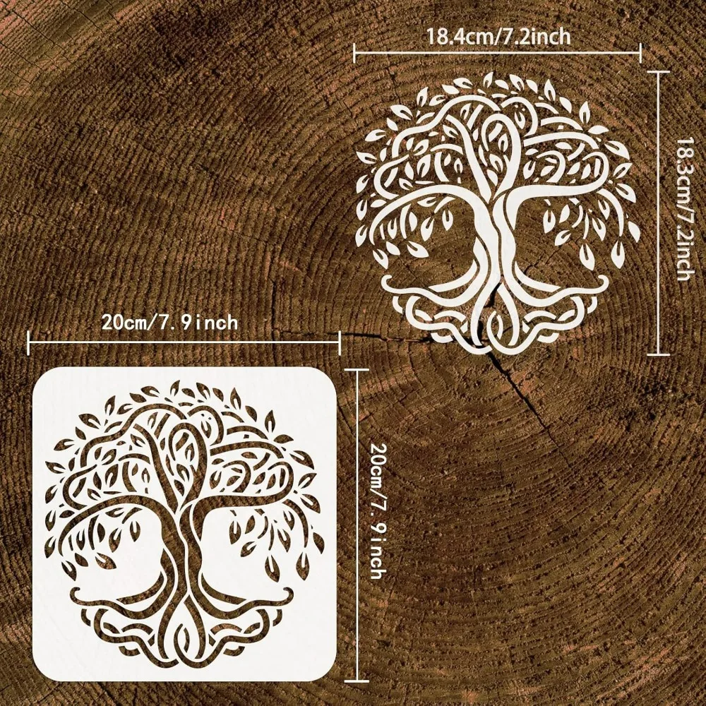 Tree of Life Pattern Stencils Decoration Template (8x8 inch) Plastic Tree Drawing Painting Stencils Square Reusable Stencils