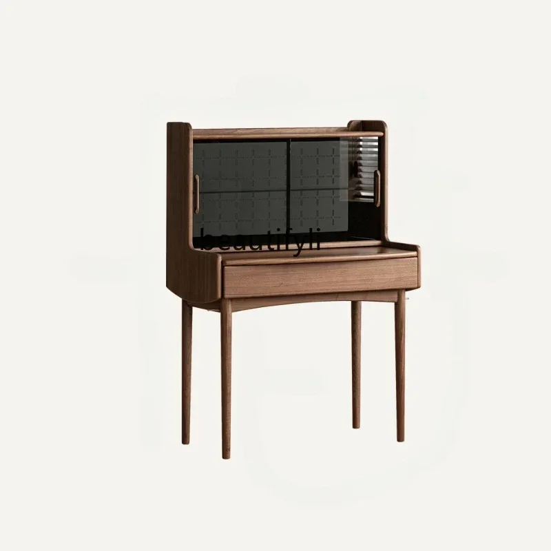 

Q181 Nordic Black Walnut Wooden Dressing Table Bedroom and Household Small Apartment Simple Solid Wood Storage Makeup Table