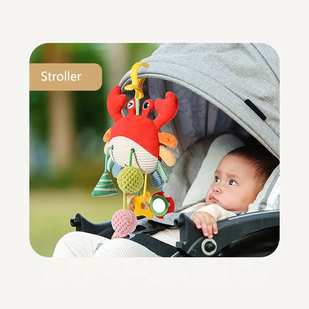 Crab-shaped Baby Pull String Toys Distorting Mirror with Clamp Stroller Hanging Ornaments Teether Comfortable To Touch