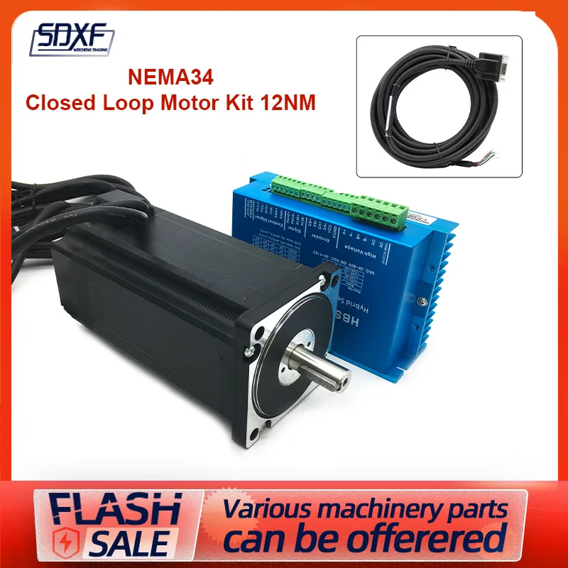 One Set CNC NEMA 34 Closed Loop Motor Kit 12NM 2 Phase Hybrid NEMA 34 Motor Driver DC(24-100V) / AC(20-70V)