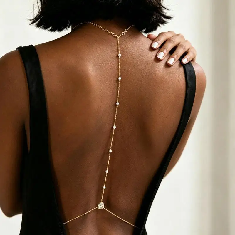 Minimalist Teardrop Zircon Back Chain Necklace Slim Sexy Body Chain for Bachelorette Party Wear
