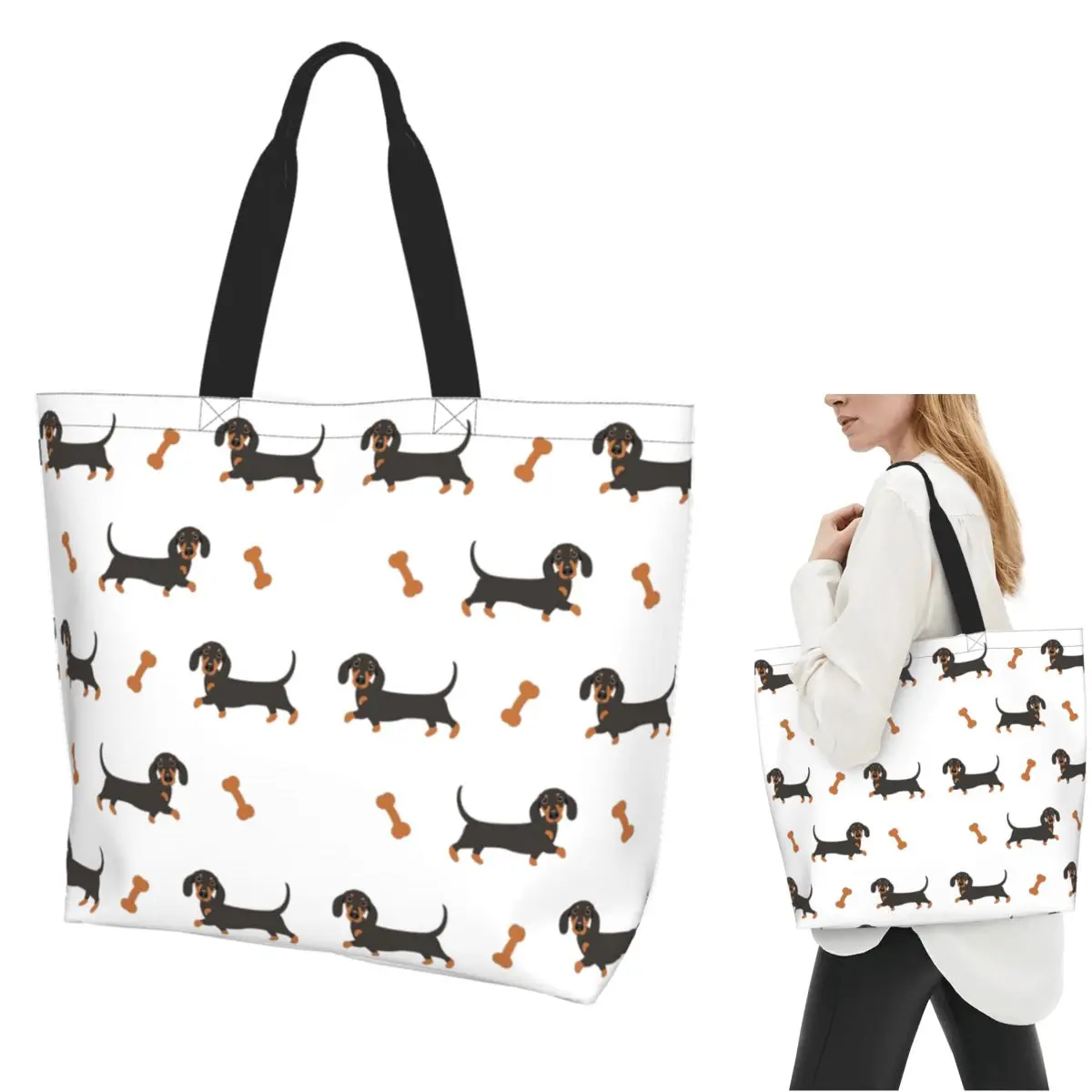 

Black And Tan Dachshund Sausage Dog Shopping Tote Bag Canvas Large Capacity Shoulder Bags Shopper Grocery Handbag for Women