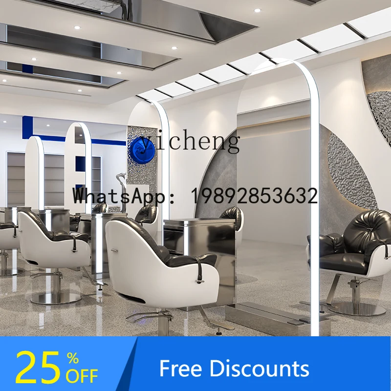 

single and double-sided barber shop mirror table acrylic edge stainless steel base makeup mirror