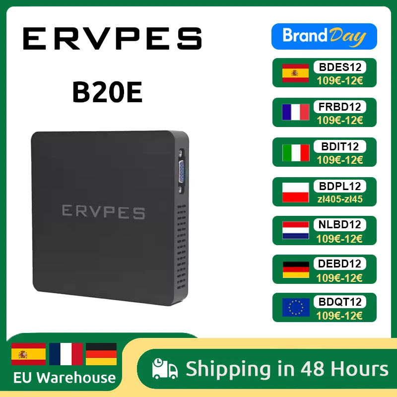 ERVPES Mini Pc B20E Windows 11 Pro 8GB RAM 128GB ROM J3710 Micro ordinateur de bureau double bande Wifi Mini Pc