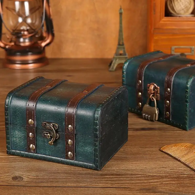 Retro Wooden Storage Box with Lock Handmade Decorative Jewelry Organizer for Necklace Postcard Keepsake Gift for Friends - view 6