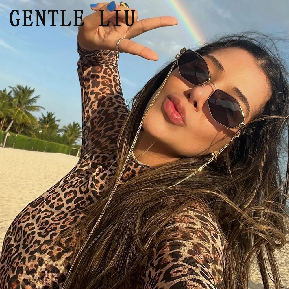 Irregular Geometric Frame Sunglasses with Chain for Women Luxury Brand Designer Punk Driving Eyewear Sun Glasses 2026 Trends New