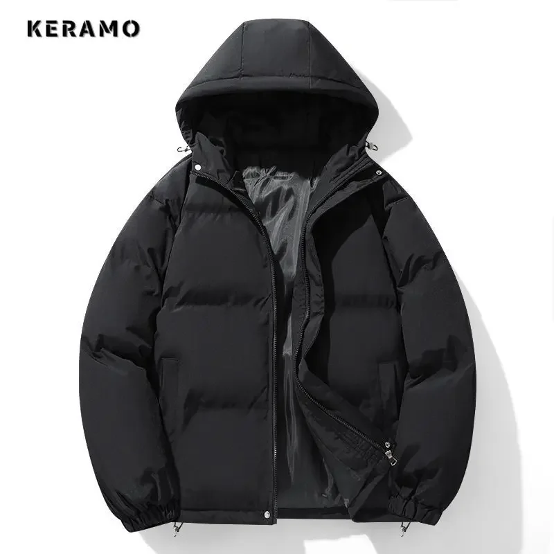 Women Casual All-match Long Sleeve Simple Zipper Parkas 2024 Winter Oversized Fashion Warm Outerwear Jacket Solid Hooded Coat