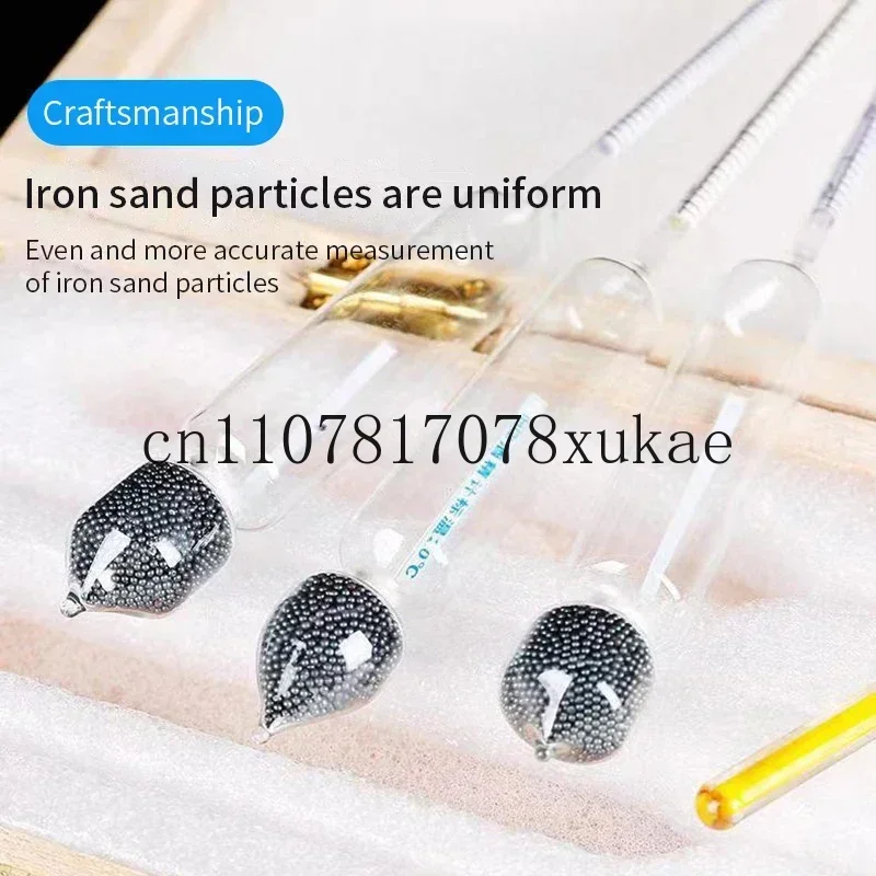 3pcs Wine Measuring Tool Set Vodka Whiskey Accurate Alcohol Concentration Meter Wooden Box Packaging 0-40%, 40-70%, 70-100%