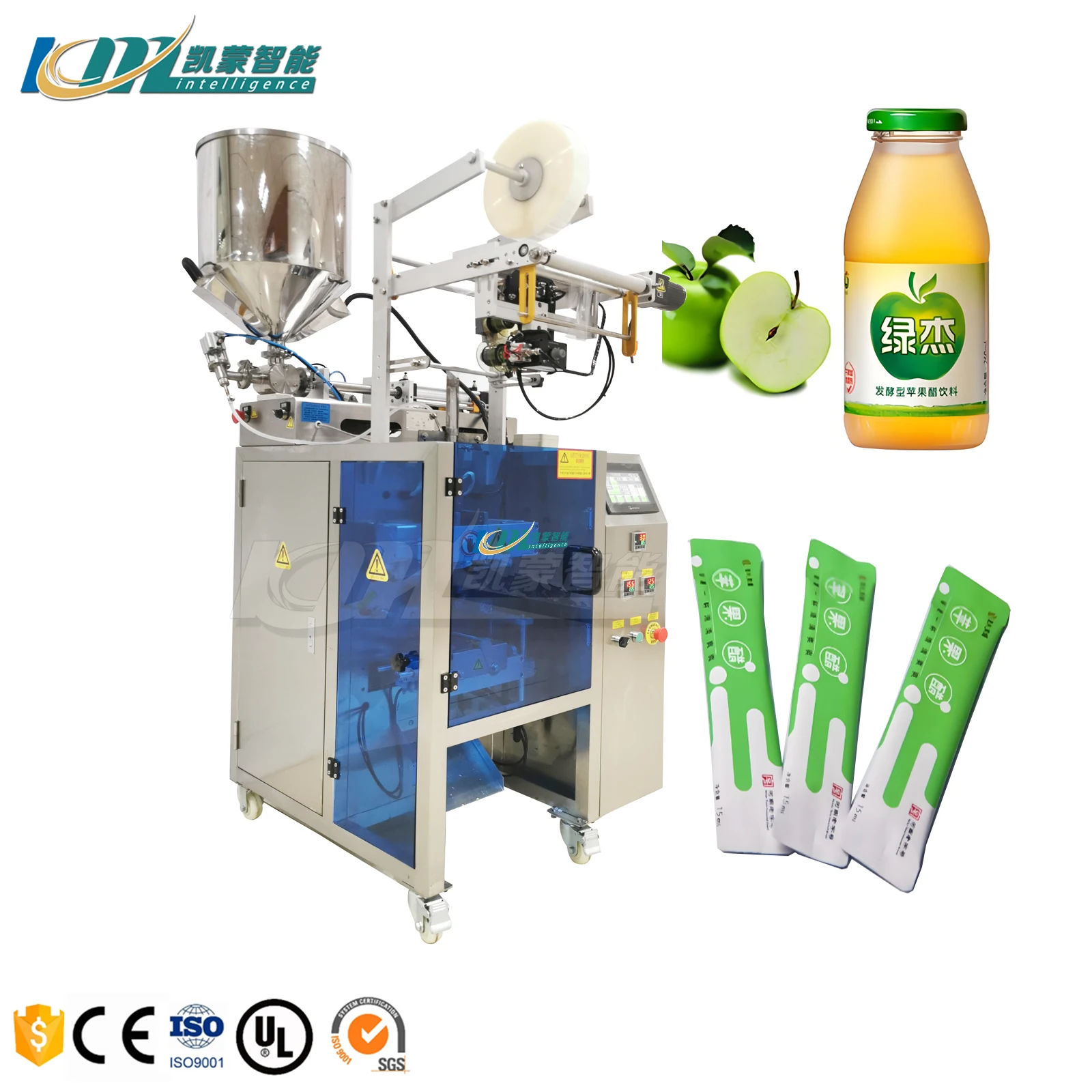 Automatic Food Packaging Machine for Apple Cider Vinegar Sachets Grape Vinegar Pouches Foil Wrapping Labeling Food Apparel