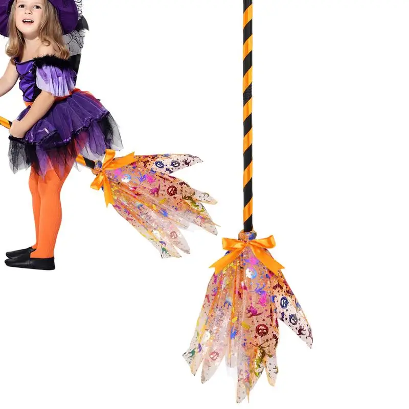 

Halloween Broom Witch Costume Prop Halloween Mesh Broom Detachable Witch Broom Stick Decor For Kids Cosplay Broom Prop