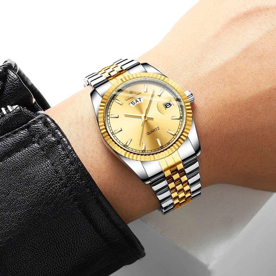 Luxury Gold Watches Men Top Brand Stainless Steel Strap Business Casual Quartz Watches for Men Waterproof Gift Wristwatch image 5
