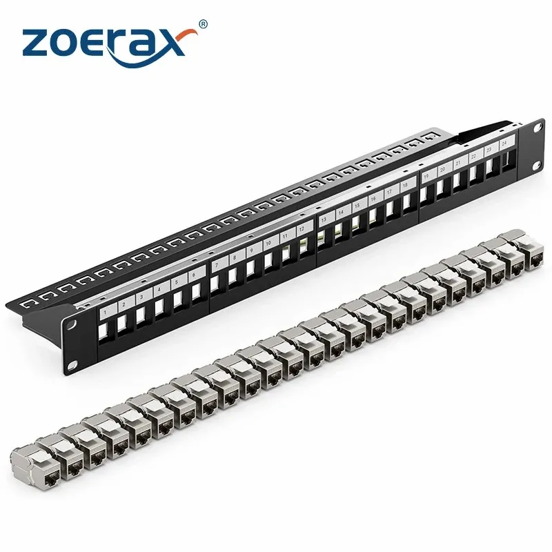 

ZoeRax Rackmount or Wall Mount 1U 24 Port Keystone Patch Panel with Cable Management and Support Bar for Keystone Jacks