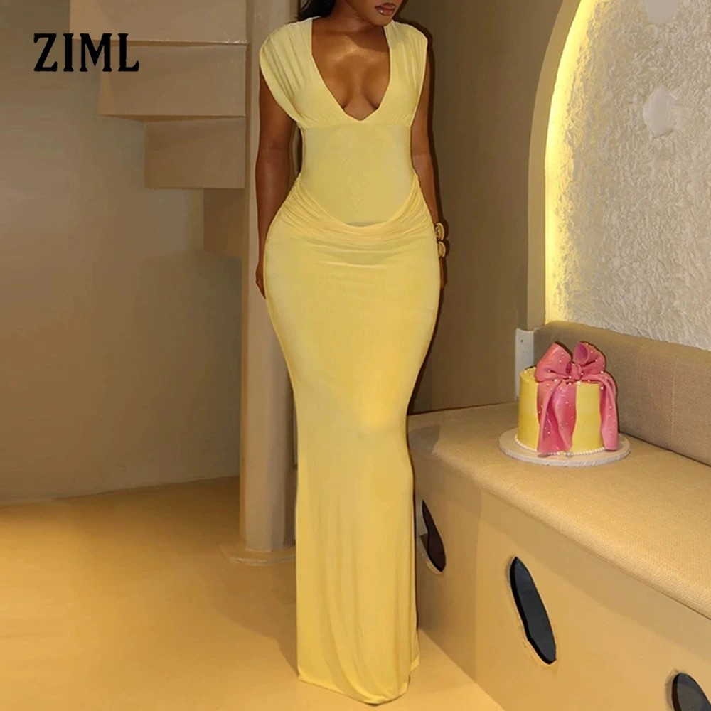 ZIML فساتين التخسيس الصلبة طيات للنساء جولة الرقبة أكمام عالية الخصر مزاجه فستان أنثى الاسلوب المناسب جديد