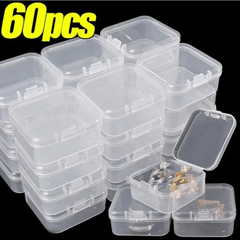 60/1PCS Mini Plastic Storage Box Transparent Dustproof Jewelry Storage Box Portable Earring Ring Earplugs Packaging Storage Case