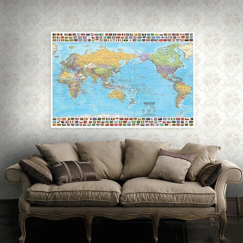 Affiche décorative de la carte du monde en anglais, 100x70cm, affiche murale pliable, fond artistique, fournitures scolaires et de bureau