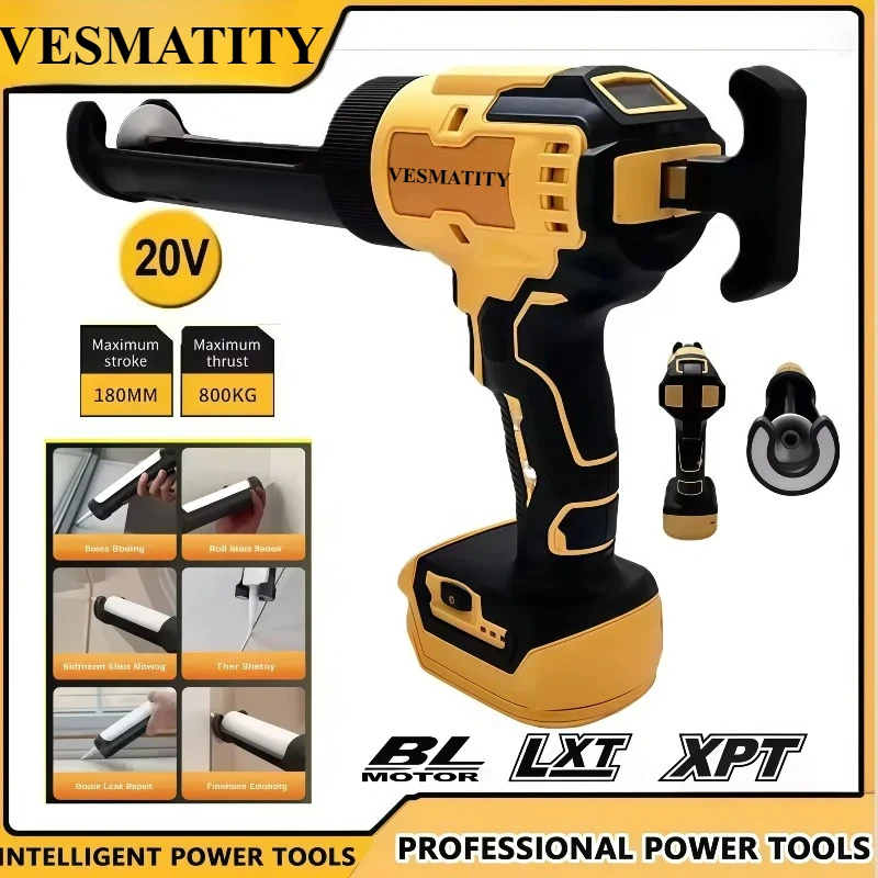Electric Glass Glue Gun with LED Light Cement Glass Adhesive Glue Wireless Glass Windows Filling Sewing Gun for Dewalt Battery