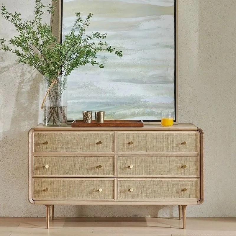 

Solid wood rattan six buckets simple bedroom drawer storage locker household dining side living room entrance