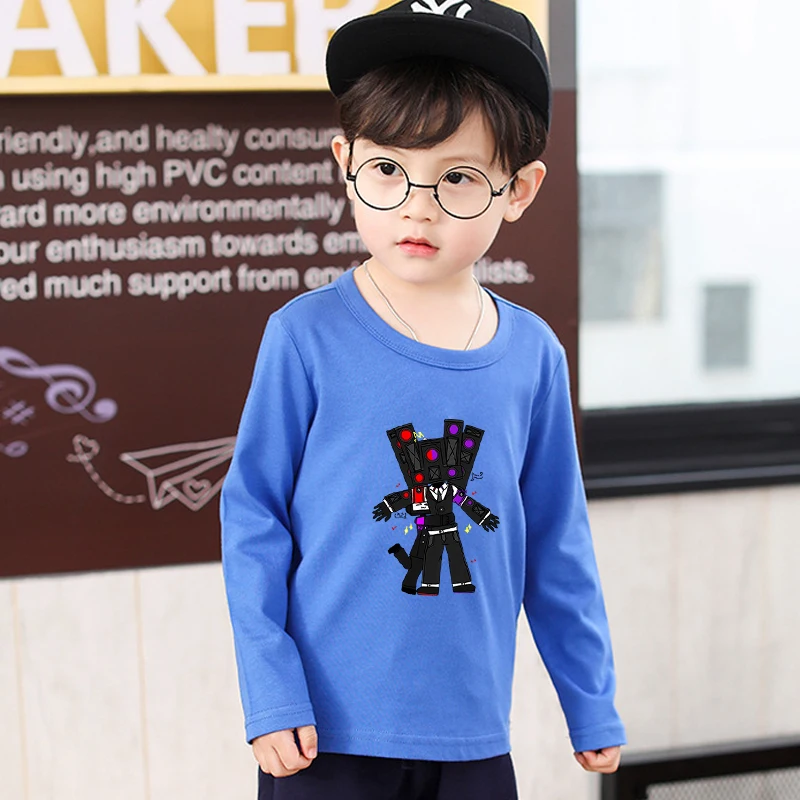 Skibidi Toilet Kids T-shirt Colorful Titan Speakerman Boy Girl Long Sleeve Tops Spring TV Man Printed Baby Clothes Birthday Gift