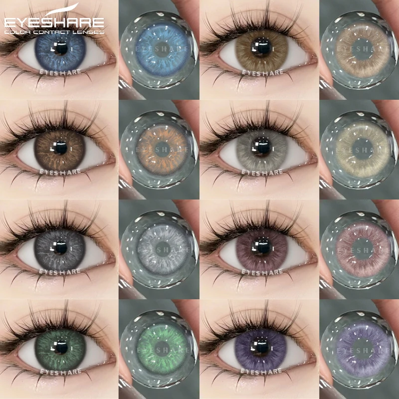 Eyeshare lentes de contato de cor natural para olhos 1 par/2 peças lentes de olho marrom lentes de contato de olho cinza lentes roxas lentes de olho de cor anual