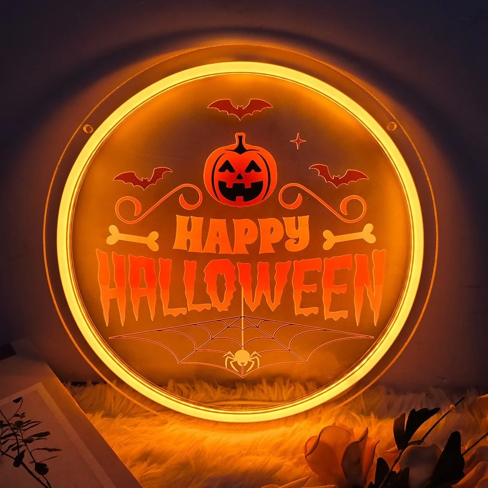 

Halloween Neon Lights, Pumpkin Head Bat Ghost Shaped Lights, Shopping Mall Window Displays, Store Festive Decorative Lights