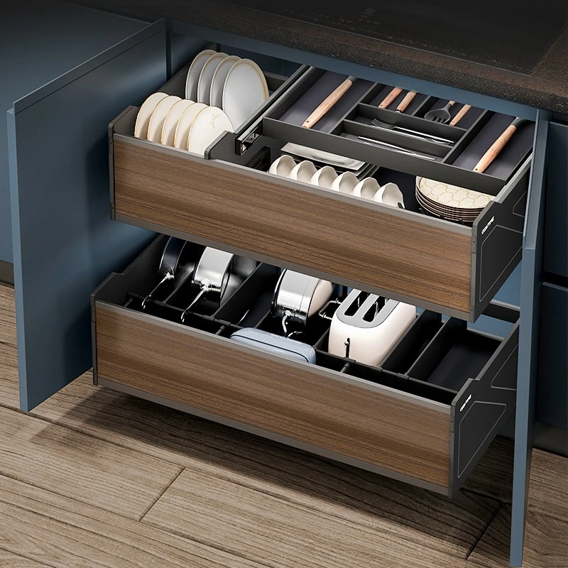 Basket Cabinet Dish Basket Double Drawer Dish Pot Storage Seasoning Separation Pull-out Type